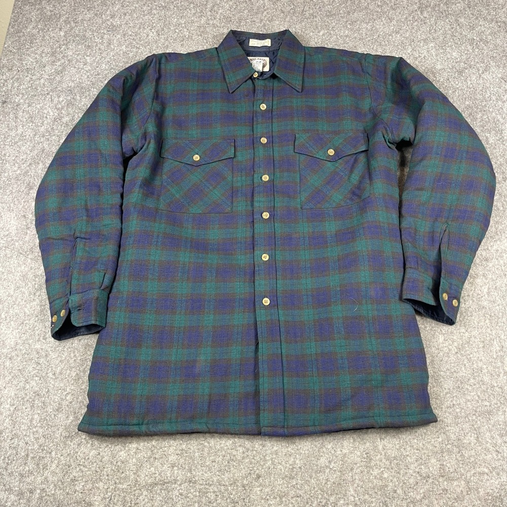 Vintage Bay Area Traders Mens Quilted Flannel Shirt Jacket Blackwatch Plaid M